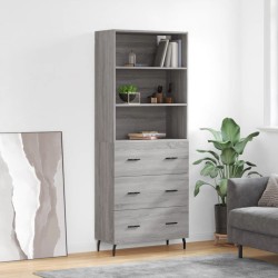 vidaXL Aparador alto madera contrachapada gris sonoma 69,5x34x180 cm