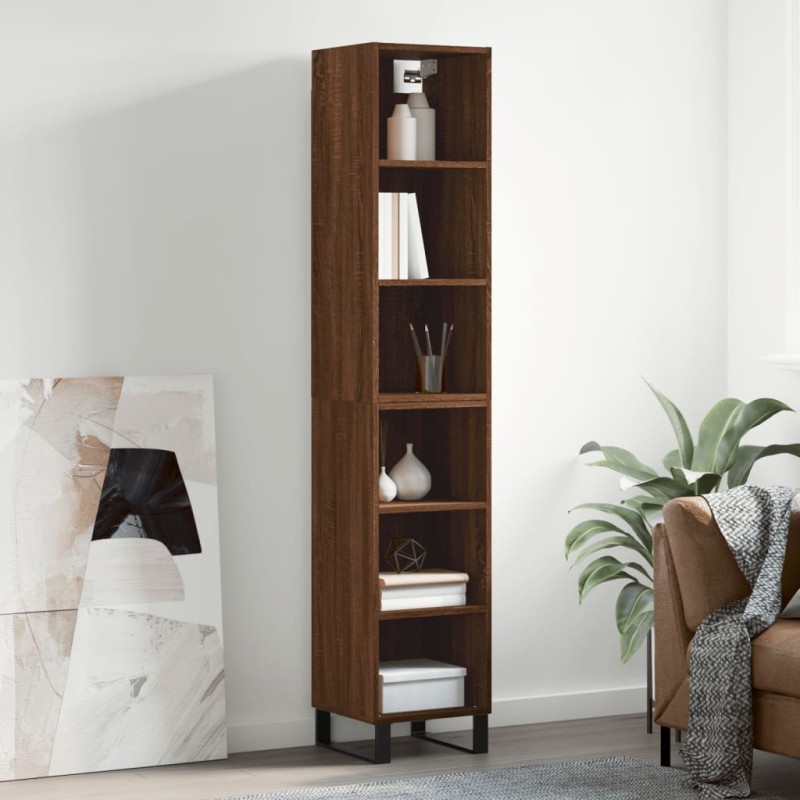 vidaXL Aparador alto madera contrachapada roble marrón 34,5x32,5x180cm vidaXL Aparador alto madera contrachapada roble marrón 34,5x32,5x180cm