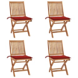 vidaXL Sillas de jardín plegables 4 uds madera maciza teca con cojines