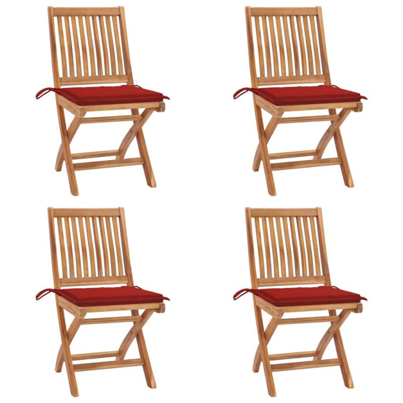 vidaXL Sillas de jardín plegables 4 uds madera maciza teca con cojines