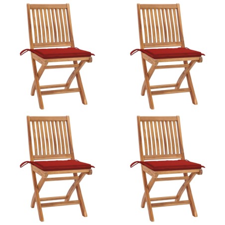 vidaXL Sillas de jardín plegables 4 uds madera maciza teca con cojines