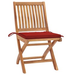 vidaXL Sillas de jardín plegables 4 uds madera maciza teca con cojines