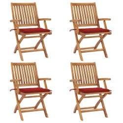vidaXL Sillas de jardín plegables 4 uds madera maciza teca con cojines
