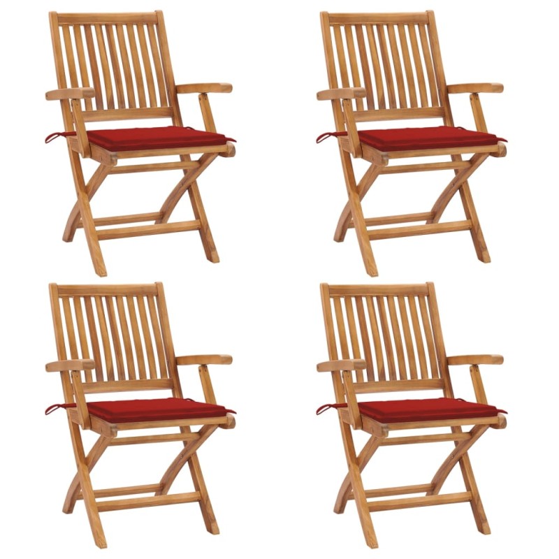 vidaXL Sillas de jardín plegables 4 uds madera maciza teca con cojines vidaXL Sillas de jardín plegables 4 uds madera maciza teca con cojines