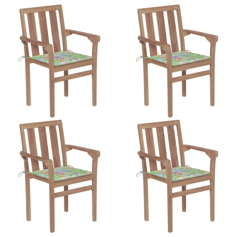 vidaXL Sillas de jardín apilables 4 uds madera maciza teca con cojines vidaXL Sillas de jardín apilables 4 uds madera maciza teca con cojines