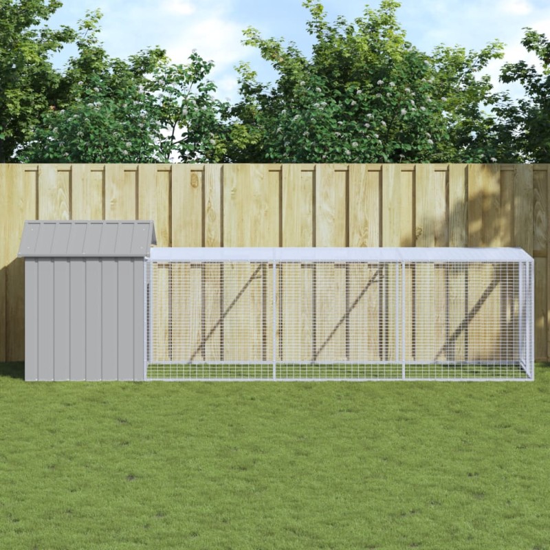vidaXL Gallinero con corral acero galvanizado gris claro 117x405x123cm vidaXL Gallinero con corral acero galvanizado gris claro 117x405x123cm