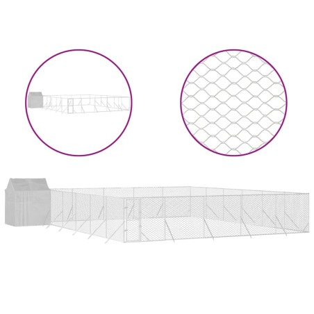 vidaXL Perrera exterior con toldo acero galvanizado plata 12x12x2,5 m
