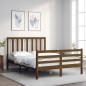 vidaXL Estructura de cama matrimonio con cabecero madera marrón miel vidaXL Estructura de cama matrimonio con cabecero madera marrón miel