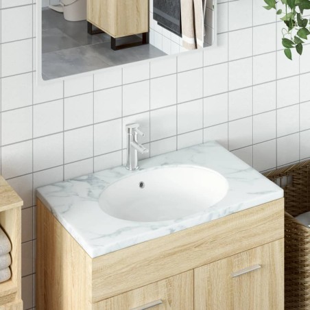 vidaXL Lavabo de baño ovalado cerámica blanco 47x39x21 cm