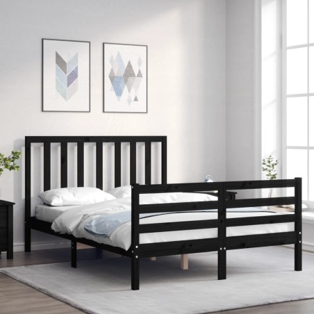 vidaXL Estructura cama de matrimonio con cabecero madera maciza negro