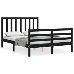 vidaXL Estructura cama de matrimonio con cabecero madera maciza negro
