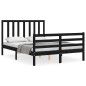 vidaXL Estructura cama de matrimonio con cabecero madera maciza negro vidaXL Estructura cama de matrimonio con cabecero madera maciza negro