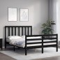 vidaXL Estructura cama de matrimonio con cabecero madera maciza negro vidaXL Estructura cama de matrimonio con cabecero madera maciza negro