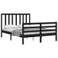 vidaXL Estructura cama de matrimonio con cabecero madera maciza negro vidaXL Estructura cama de matrimonio con cabecero madera maciza negro