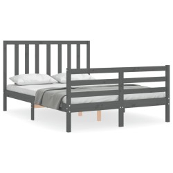 vidaXL Estructura de cama con cabecero madera maciza gris 140x200 cm