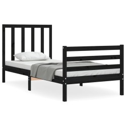 vidaXL Estructura de cama con cabecero madera maciza negro 100x200 cm