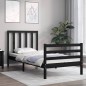 vidaXL Estructura de cama con cabecero madera maciza negro 100x200 cm vidaXL Estructura de cama con cabecero madera maciza negro 100x200 cm