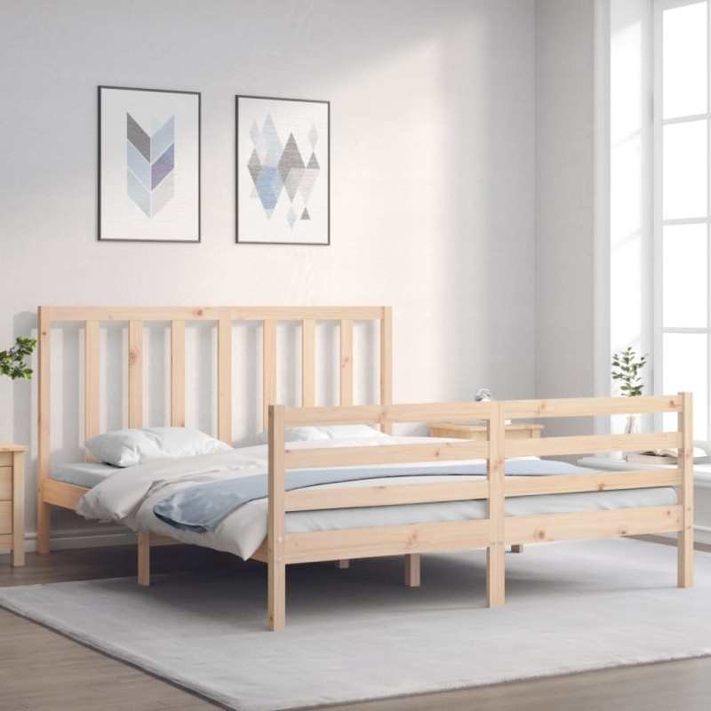 vidaXL Estructura de cama con cabecero madera maciza 160x200 cm vidaXL Estructura de cama con cabecero madera maciza 160x200 cm