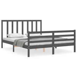 vidaXL Estructura de cama con cabecero madera maciza gris 160x200 cm