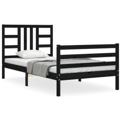 vidaXL Estructura de cama con cabecero madera maciza negro 90x200 cm