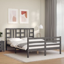 vidaXL Estructura de cama con cabecero madera maciza gris 160x200 cm