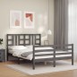 vidaXL Estructura de cama con cabecero madera maciza gris 160x200 cm vidaXL Estructura de cama con cabecero madera maciza gris 160x200 cm