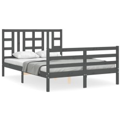 vidaXL Estructura de cama con cabecero madera maciza gris 160x200 cm