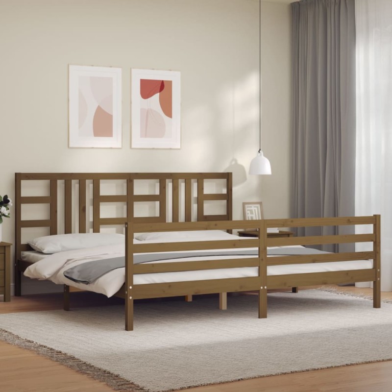 vidaXL Estructura cama y cabecero madera maciza marrón miel 200x200 cm vidaXL Estructura cama y cabecero madera maciza marrón miel 200x200 cm
