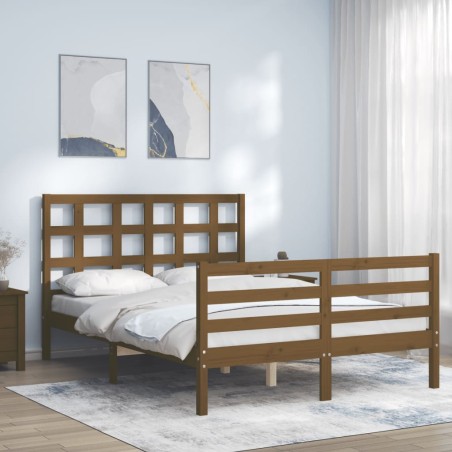 vidaXL Estructura de cama matrimonio con cabecero madera marrón miel