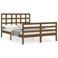 vidaXL Estructura de cama matrimonio con cabecero madera marrón miel