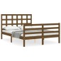 vidaXL Estructura de cama matrimonio con cabecero madera marrón miel vidaXL Estructura de cama matrimonio con cabecero madera marrón miel