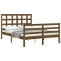 vidaXL Estructura de cama matrimonio con cabecero madera marrón miel vidaXL Estructura de cama matrimonio con cabecero madera marrón miel