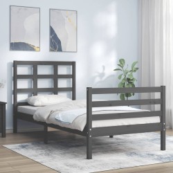 vidaXL Estructura de cama con cabecero madera maciza gris 100x200 cm