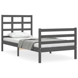 vidaXL Estructura de cama con cabecero madera maciza gris 100x200 cm