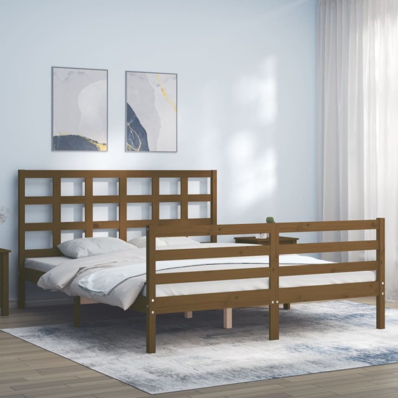 vidaXL Estructura de cama con cabecero madera marrón miel 160x200 cm vidaXL Estructura de cama con cabecero madera marrón miel 160x200 cm