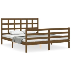 vidaXL Estructura de cama con cabecero madera marrón miel 160x200 cm