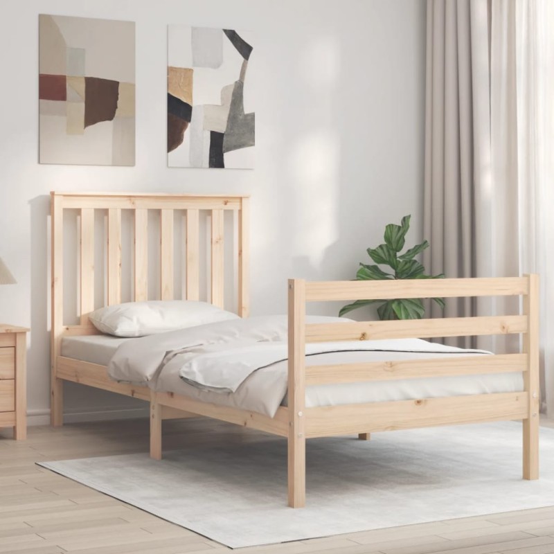 vidaXL Estructura de cama con cabecero madera maciza 90x200 cm vidaXL Estructura de cama con cabecero madera maciza 90x200 cm