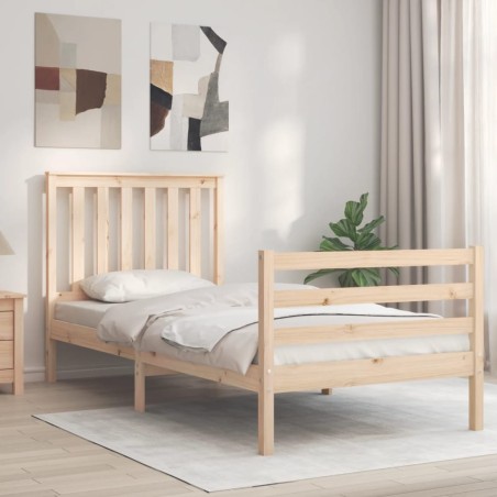 vidaXL Estructura de cama con cabecero madera maciza 90x200 cm