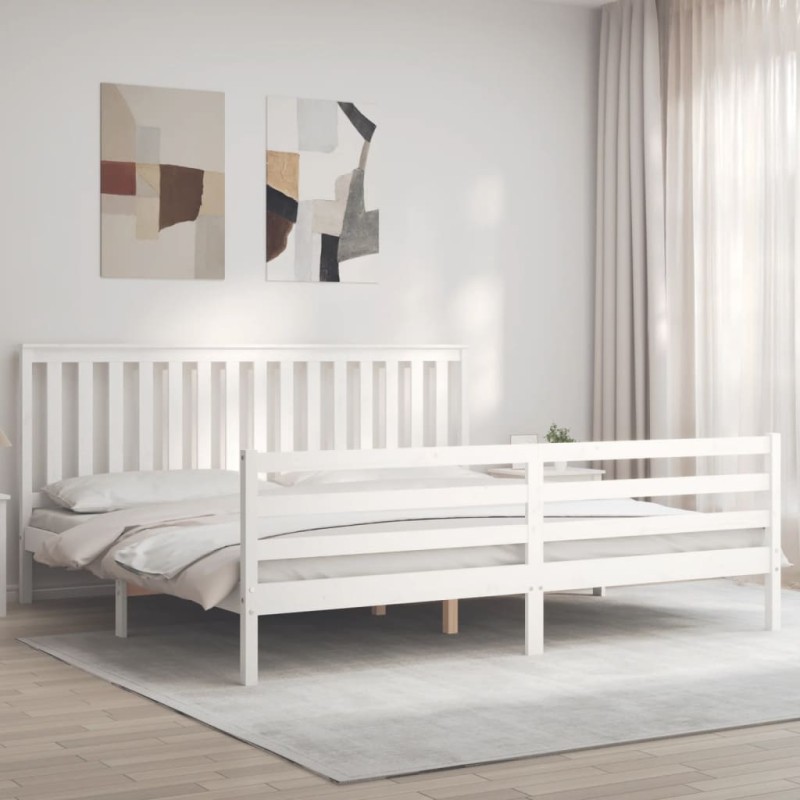 vidaXL Estructura de cama con cabecero madera maciza blanco 200x200 cm vidaXL Estructura de cama con cabecero madera maciza blanco 200x200 cm
