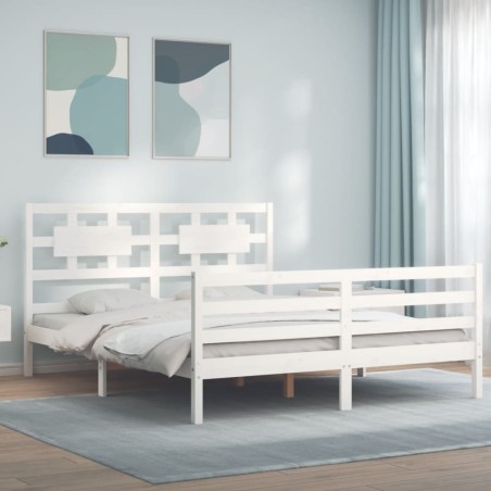 vidaXL Estructura de cama matrimonio con cabecero madera maciza blanco