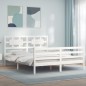 vidaXL Estructura de cama matrimonio con cabecero madera maciza blanco