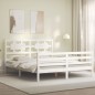 vidaXL Estructura de cama matrimonio con cabecero madera maciza blanco