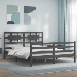 vidaXL Estructura de cama con cabecero madera maciza gris 160x200 cm