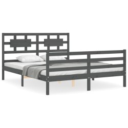 vidaXL Estructura de cama con cabecero madera maciza gris 160x200 cm