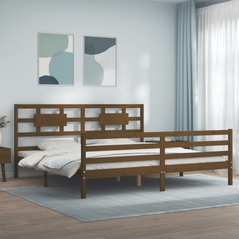 vidaXL Estructura cama y cabecero madera maciza marrón miel 200x200 cm vidaXL Estructura cama y cabecero madera maciza marrón miel 200x200 cm