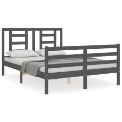 vidaXL Estructura de cama con cabecero madera maciza gris 140x200 cm
