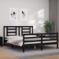 vidaXL Estructura de cama con cabecero madera maciza negro 160x200 cm