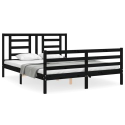vidaXL Estructura de cama con cabecero madera maciza negro 160x200 cm