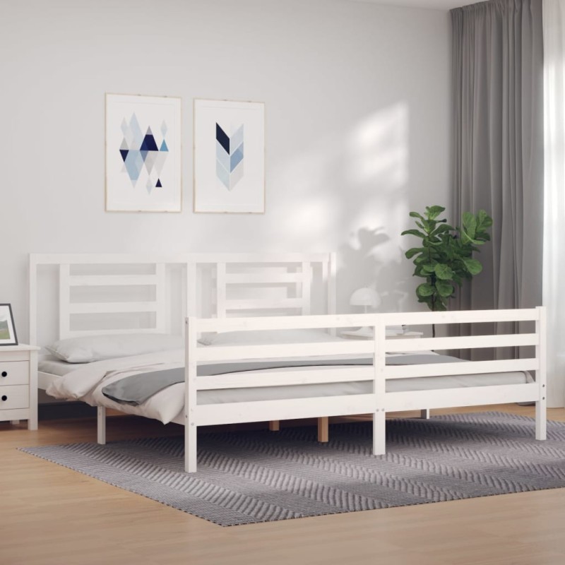 vidaXL Estructura de cama con cabecero madera maciza blanco 200x200 cm vidaXL Estructura de cama con cabecero madera maciza blanco 200x200 cm