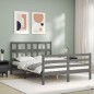 vidaXL Estructura de cama con cabecero madera maciza gris 140x190 cm vidaXL Estructura de cama con cabecero madera maciza gris 140x190 cm